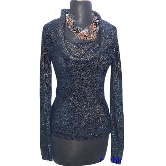 Cache Black Metallic Exaggerated Oversize Collar Top Super Soft New NWT $98 - Picture 1 of 5